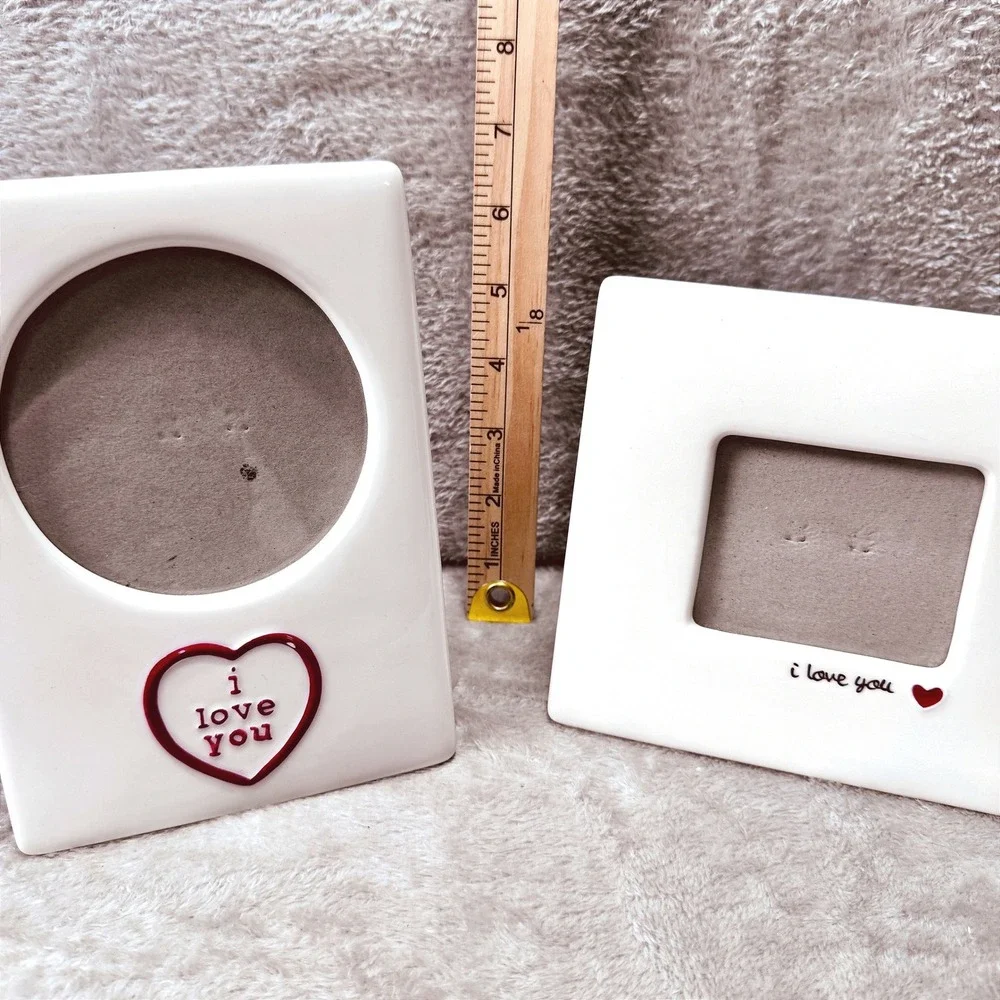 Russ White Ceramic‎ I Love You Heart Love Picture Frames Set of 2 Romantic Decor